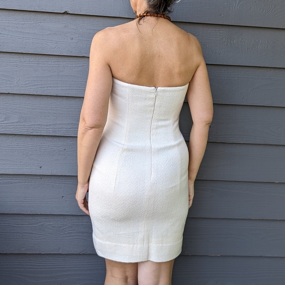 vintage STRAPLESS IVORY DRESS wool boucle 1990's S - Picture 8 of 15